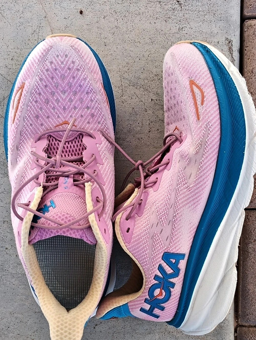 HOKA Clifton 9 Pink & Blue Athletic Shoes